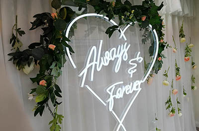 Always and Forever hanging neon sign